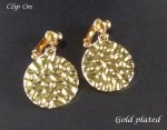 Fashion Clip On Earrings, Gold Hammered Finish Discs
