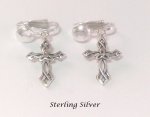Crucifix Sterling Silver Clip On Earrings