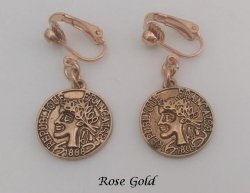 Clip On Earrings, Vintage Style Classic Coins, Rose Gold