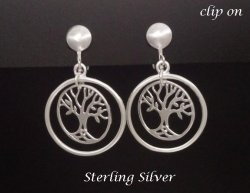 Designer Clip On Sterling Silver Earrings, Tree of Life