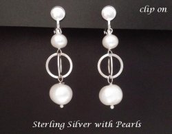 Pearl Clip On Earrings, Artisan Crafted in Sterling Silver