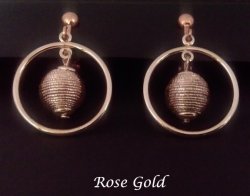Rose Gold Clip On Dangle Earrings with Beehive inside a Hoop