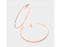 Classy Rose Gold Clip On Hoop Earrings Oversize with Rhinestones