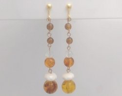Clip On Earrings with Faux Amber Beads, Gold | Dazzlers