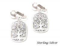 Clip On Sterling Silver Earrings Intricate Tree of Life Design