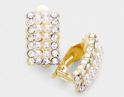 Clip On Pearl Earrings Gold with Dazzling Crystals