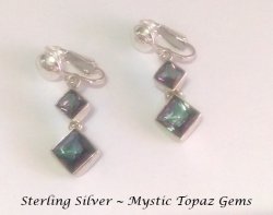 Gorgeous Sterling Silver Clip On Earrings with Mystic Topaz Gems