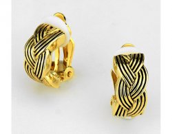 Petite Braided Shell Clip On Earrings, Gold with Black Trim