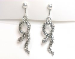Silver Clip On Dangle Earrings in Ornate Snake Design