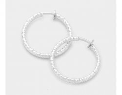 Silver Clip On Hoop Earrings Textured Finish 30mm
