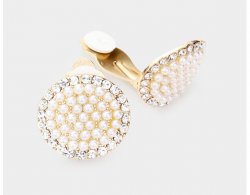 Simply Gorgeous Pearl Clip On Earrings Gold with Crystals