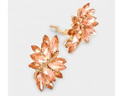 Peach Clip On Crystal Earrings Marquis Cluster Statement