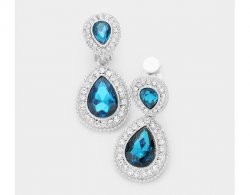 Dazzling Clip On Crystal Earrings Zircon Blue and Clear Crystals