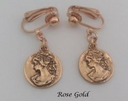 Vintage Style Cameo Clip On Earrings in Rose Gold Finish