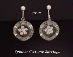 Clip On Earrings, Silver with Spinning Crystals, by Dazzlers