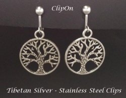 Fashion Clip On Earrings, Tibetan Silver Tree of Life Design