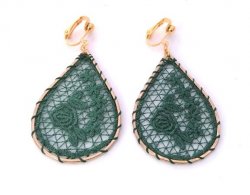 Embroidered Clip On Fashion Earrings Forest Green Colour