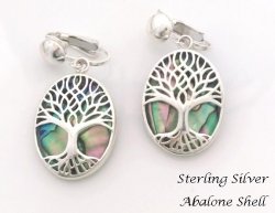 Sterling Silver Clip-on Earrings, Tree of Life with Abalone