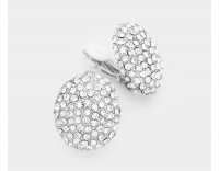 Dazzling Crystal Button Style Clip On Earrings Silver