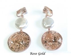 Rose Gold Clip On Earrings with Faux Mother of Pearl