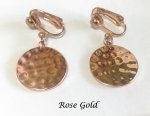Rose Gold Clip On Earrings Dangle Style Hammered Finish