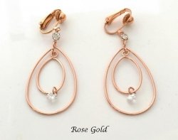 Double Teardrop Rose Gold Clip On Earrings with Crystals