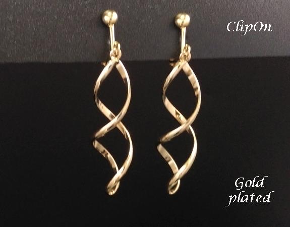 Clip On Earrings, Twist Style Gold Fashion Earrings by Dazzlers - Click Image to Close