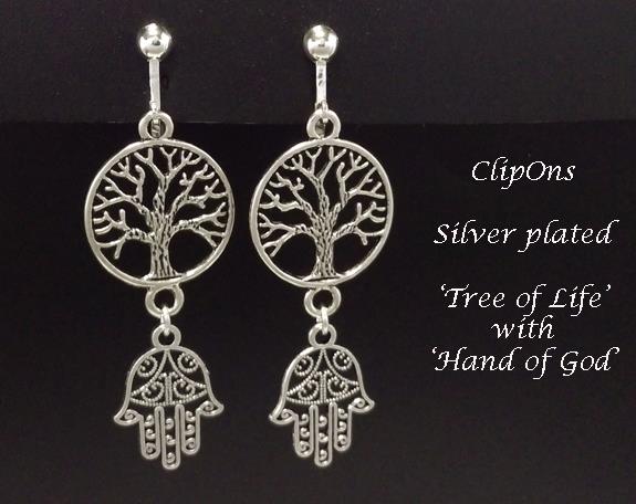 Clip On Earrings, Tree of Life, Hand of God, Fashion Earrings - Click Image to Close