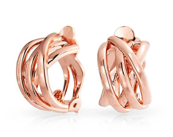 Clip On Earrings, Rose Gold Toned Half Hoop Clip-on Earrings - Click Image to Close