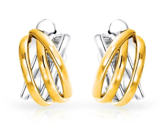 Clip On Earrings Half Hoop Combination of Gold and Silver - Click Image to Close