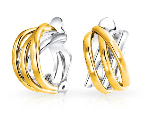 Clip On Earrings Half Hoop Combination of Gold and Silver - Click Image to Close