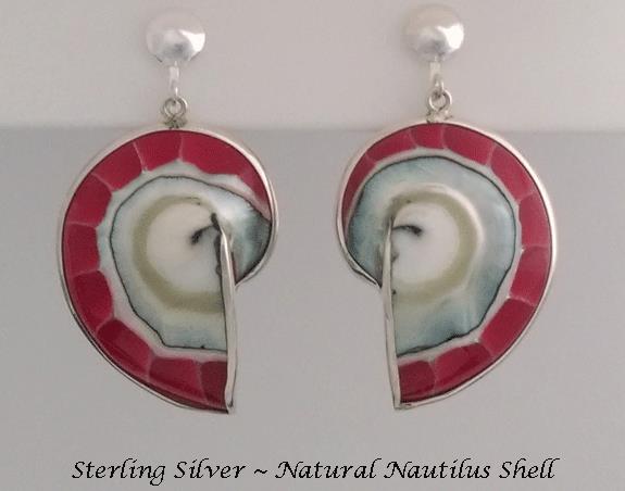 Clip On Earrings, Nautilus Shell, Sterling Silver | Dazzlers - Click Image to Close